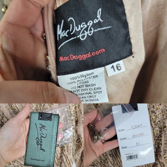 Mac Duggal 5240 Womens 16 Mocha Pink Gold Beaded Sequin Column Formal Dress - Picture 11 of 13